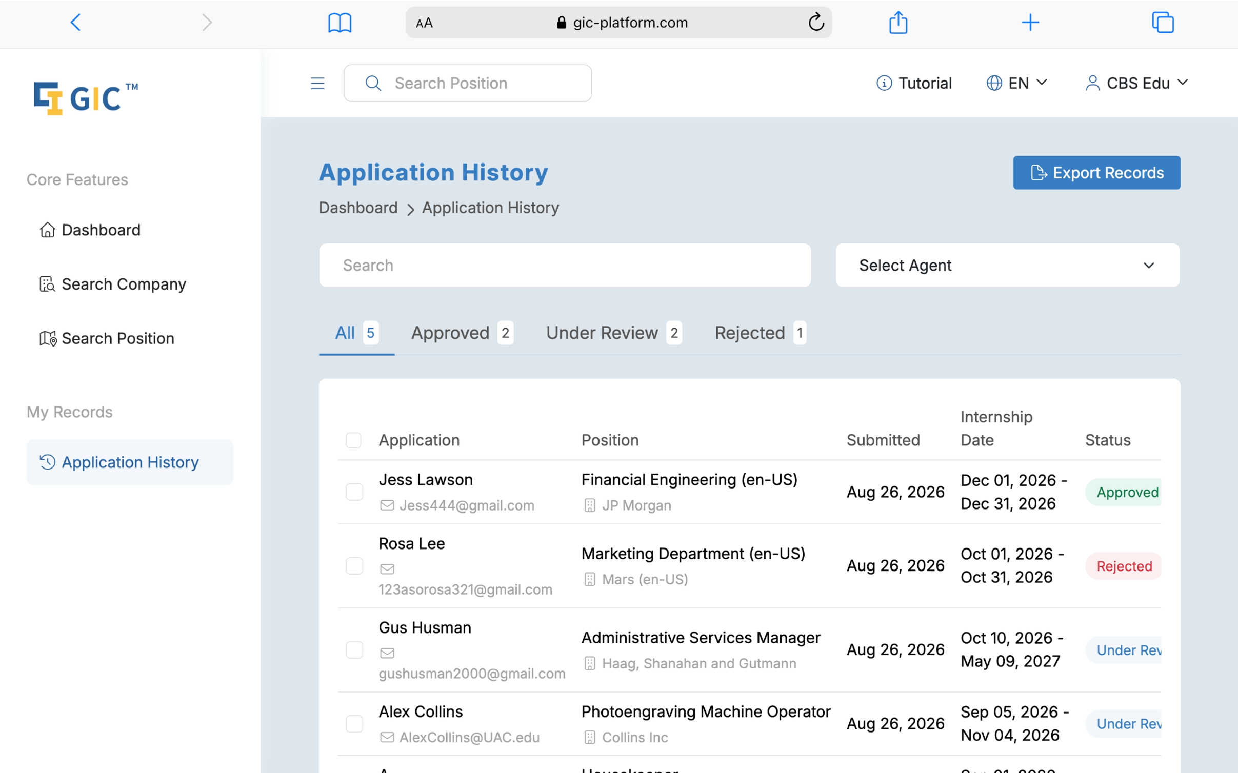 Go to Application History to review all your past applications and export the forms if needed.